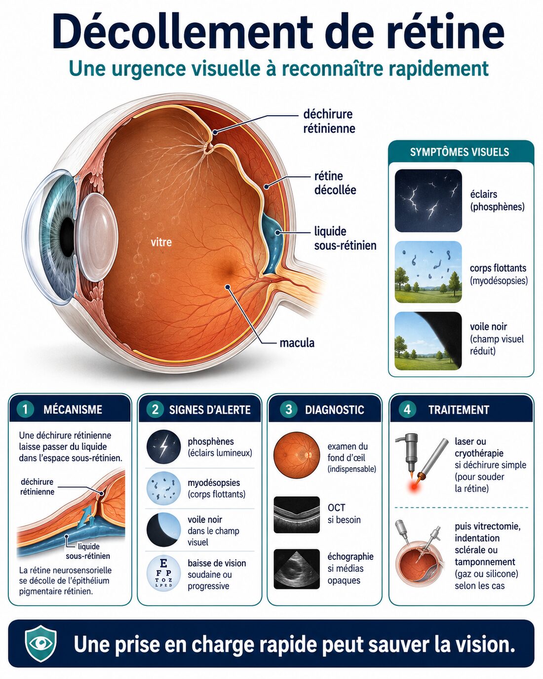 Infographie : décollement de rétine — signes d’alerte et urgence