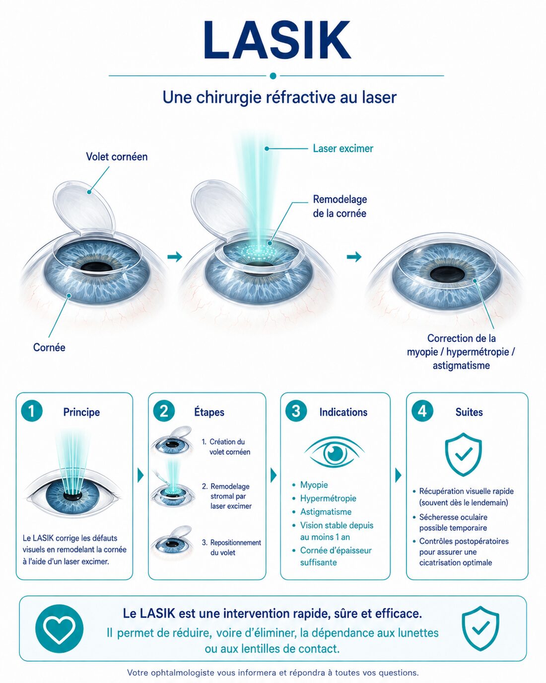 Infographie : LASIK — principe, étapes, indications
