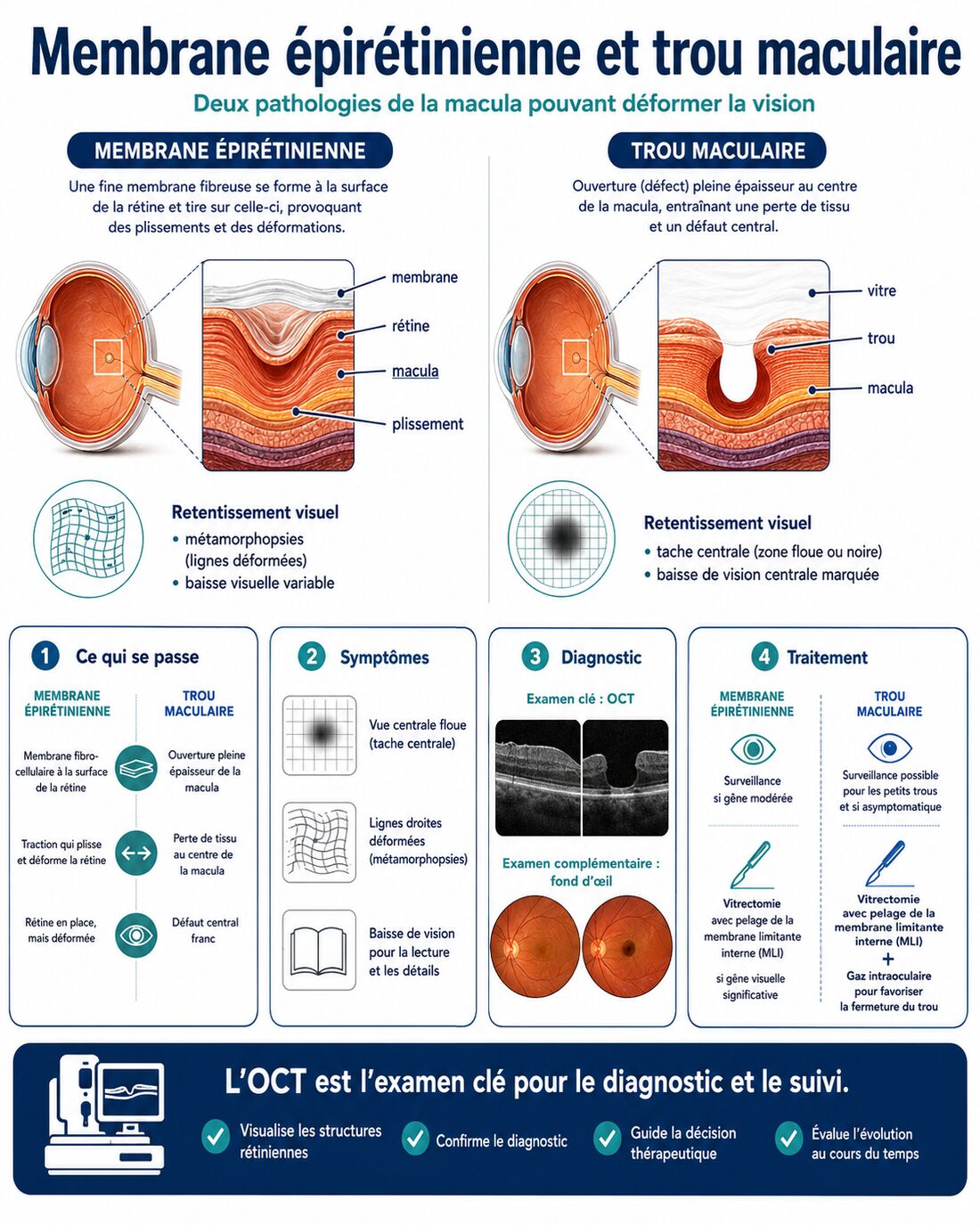 Infographie : membrane épirétinienne et trou maculaire