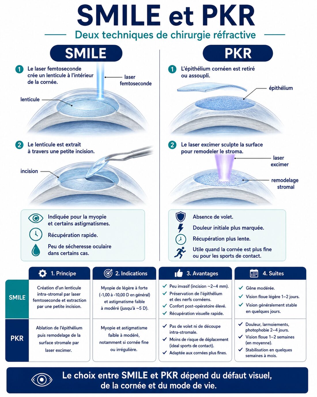 Infographie : SMILE et PKR — techniques de chirurgie réfractive